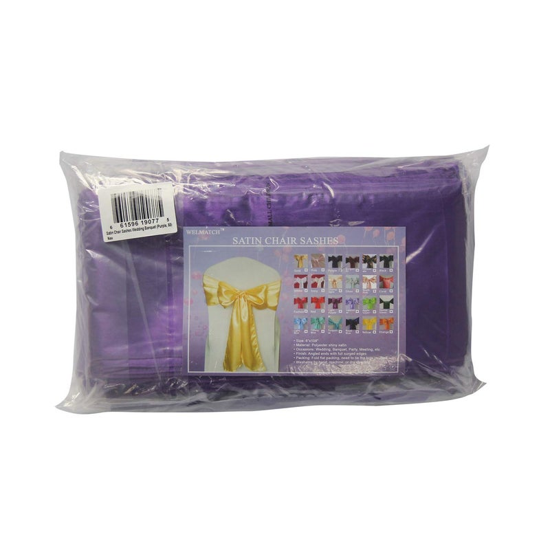 WELMATCH Dark Purple Satin Chair Sashes Bows - 50 pcs Wedding Banquet Party Event Decoration Chair Bows (Purple, 50) - Image 4